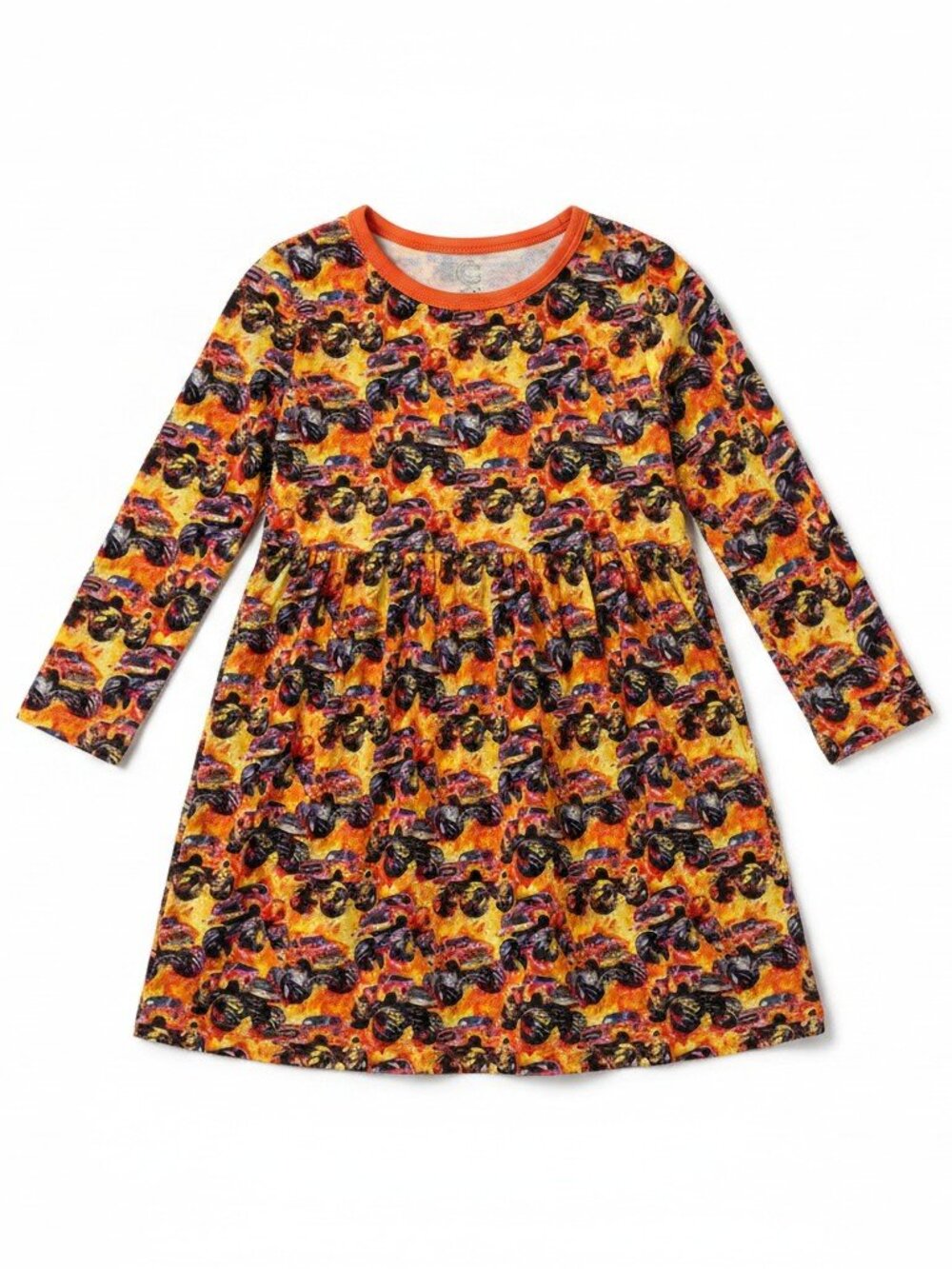 Gigi's Closet Toddler Girls Monster Truck Fire Bamboo Viscose Dress Orange‎ 3T